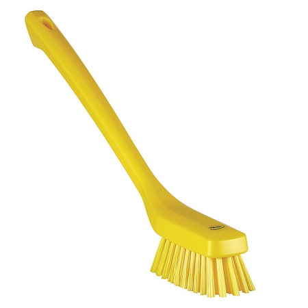 Remco 1 73/100 in W Scrub Brush, Stiff, 12 in L Handle, 4 33/100 in L Brush, Yellow, Plastic 41856
