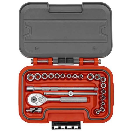 Proto 1/4 in Drive Socket Set Metric, SAE 22 Pieces 5/32 in to 7/15 in, 4 mm to 10 mm , Chrome J47322S