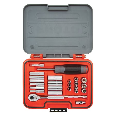 Proto 1/4 in Drive Socket Set SAE 25 Pieces 3/16 in to 9/16 in , Chrome, J47125S J47125S