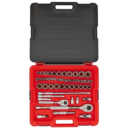 Proto 3/8 in, 1/2 in Drive Socket Set Metric, SAE 52 Pieces 3/8 in to 1 1/8 in, 5.5 mm to 23 mm , Chrome J52352S