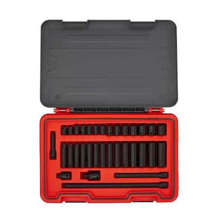 Proto 3/8 in Drive Socket Set Metric 33 Pieces 6 mm to 19 mm , Black Phosphate J72233IM