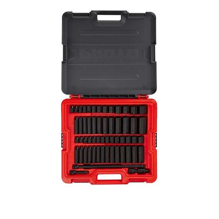 Proto 3/8 in Drive Socket Set Metric, SAE 58 Pieces 1/4 in to 1 in, 6 mm to 19 mm , Black Phosphate J72358IM