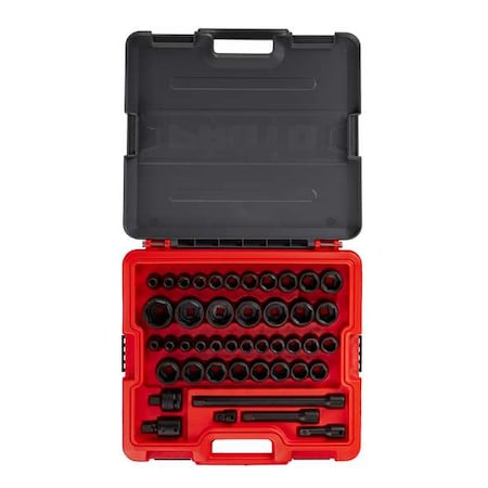 Proto 1/2 in Drive Socket Set Metric, SAE 44 Pieces 3/8 in to 1 7/16 in, 8 mm to 27 mm , Black Phosphate J74344IM