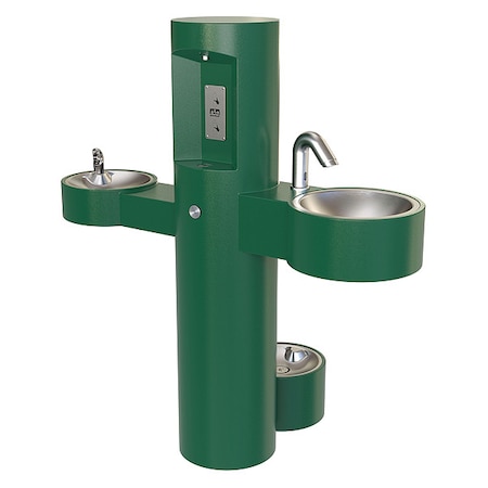 Wash-N-Go Freestanding Mount, Green, Two-Level Fountain, Bottle Filler, Hand Wash Basin GWQ85-PF-SO