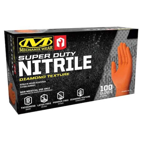 Mechanix Wear RDT, Nitrile Diposable Gloves, 8 mil Palm, Diamond Texture, Powder-Free, XL ( 11 ), 100 PK, Orange D01-09-011-100