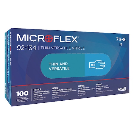 Ansell Microflex(R) 92-134 Versatility, Disposable Gloves, 2.8 mil Palm, Nitrile, Powder-Free, XL, 100 PK 92-134