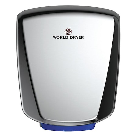 World Dryer Automatic Hand Dryer, 8 sec Dry, 69, 120V AC; 208V AC; 240V AC; 277V AC, Silver; White, Polished Q-972A2
