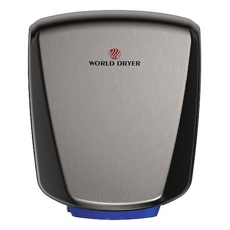 World Dryer Automatic Hand Dryer, 8 sec Dry, 69 dB, 120V AC; 208V AC; 240V AC; 277V AC, Gray; Silver, Brushed Q-973A2