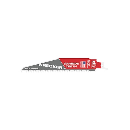 Milwaukee Tool 6 in. 6 TPI SAWZALL THE WRECKER with CARBIDE TEETH Multi-Material Reciprocating Saw Blade (1 pk) 48-00-5241