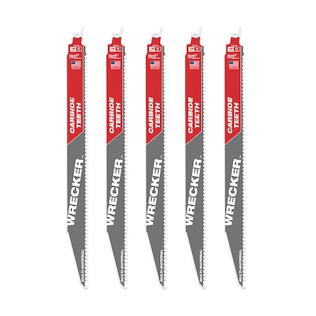 Milwaukee Tool 12 in. 6 TPI SAWZALL THE WRECKER with CARBIDE TEETH Multi-Material Reciprocating Saw Blade (5 pk) 48-00-5543