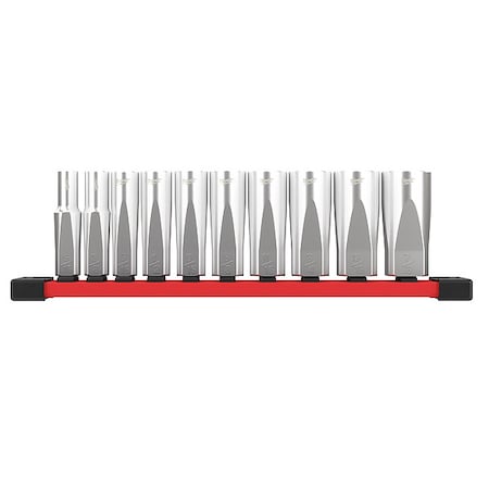 Milwaukee Tool 3/8 in Drive Deep Well Socket Set SAE 10 Pieces 5/16 in to 7/8 in , Chrome 48-22-9405