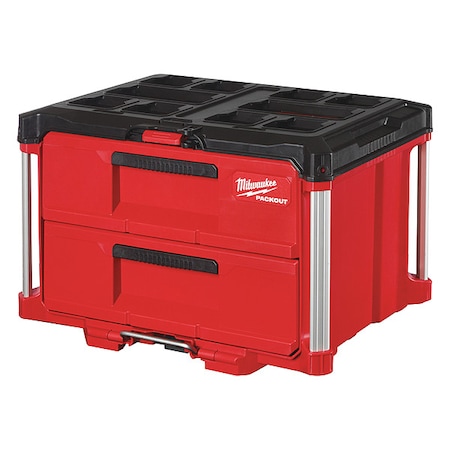 MILWAUKEE TOOL PACKOUT 2-Drawer Tool Box, 50 lb Capacity / 25 lb Capacity per Drawer, 22" W x 16" D x 14" H 48-22-8442