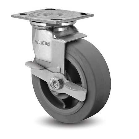 Albion 8" X 2" Non-Marking Rubber Soft Flat Swivel Caster, Face Brake, Loads Up To 675 lb 05XS08201SFBD