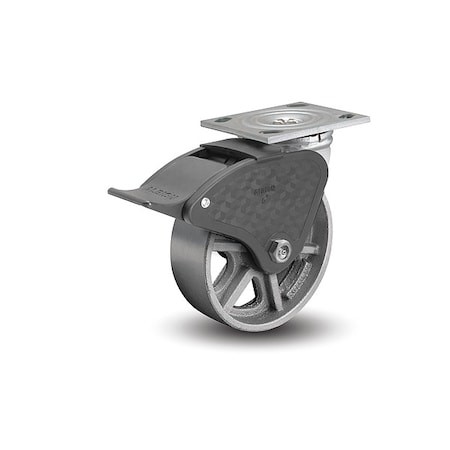 Albion 4" X 1-7/8" Cast Iron Swivel Caster, Total Lock Brake, Loads Up To 1000 lb 16CA04201ST