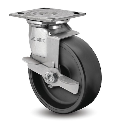 Albion 5" X 2" Non-Marking Polypropylene Swivel Caster, Face Brake, Loads Up To 550 lb 05PB05201SFBD