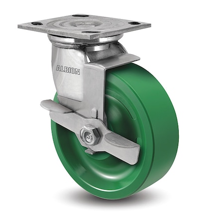 Albion 4" X 2" Non-Marking Polyurethane X-Treme Swivel Caster, Face Brake, Loads Up To 1000 lb D4.04109.835 BRK7