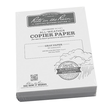 Rite In The Rain Waterproof Laser Paper, 20 lb, PK500 208511GY