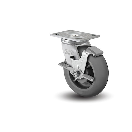Albion 6" X 2" Non-Marking Rubber Soft Round Swivel Caster, Face Brake, Loads Up To 450 lb 16XR06201SFBA