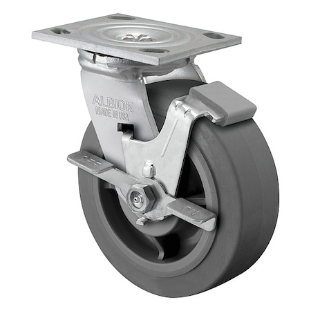 Albion 6" X 2" Non-Marking Rubber Soft Flat Swivel Caster, Face Brake, Loads Up To 600 lb 16XS06201SFBA