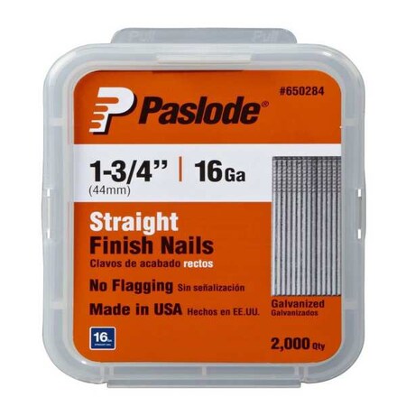 Paslode Collated Trim Nail, 1-3/4 in L, 16 ga, Galvanized, Flat Head, Straight, 2000 PK 650284