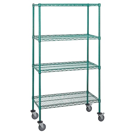 Quantum Storage Systems Mobile Stem Caster Cart, Green, 4 Shelves M2460P47