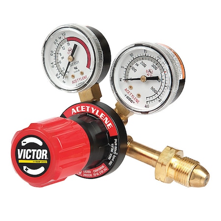 Victor Oxygen Single Stage Regulator, Acetylene, Single Stage, 0.825"-14 Inlet, 9/16"-18 Outlet 0781-9405