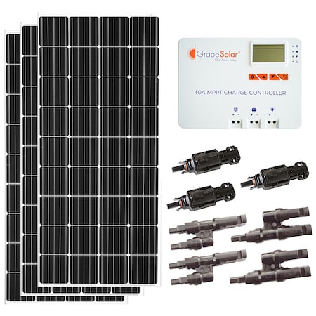 Grape Solar Monocrystalline Solar Panel Kit, 200 W, 20.3V DC, 9.85 A, 36 Cells, 4mm PV GS-600-KIT-MPPT