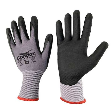 Condor Coated Gloves, Nitrile, Sandy, Palm, 4 Abrasion Level, Black/Gray, L (9) 1 PR 60WF81