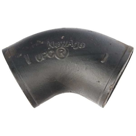 Zoro Select 60 Degrees  Bend No-Hub 1/6"Bend, 4" Pipe, Female Socket, Cast Iron, 0 psi 220574