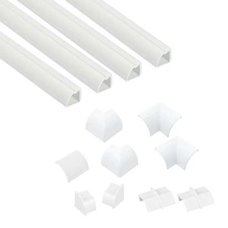 D-Line Hinge and Click Lock, Quarter Round Series, 4 Channel, 7/8 in W, 7/8 in H, 60 in L, White US/5FT22QSWKIT001