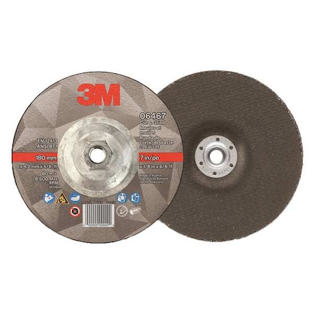 3M Abrasive Cut-Off Wheel, Type 27, 7 in Dia, 0.125 in Thick, 5/8"-11 Arbor Hole Size, Ceramic 06467