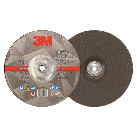 3M Abrasive Cut-Off Wheel, Type 27, 9 in Dia, 0.125 in Thick, 5/8"-11 Arbor Hole Size, Ceramic 06468