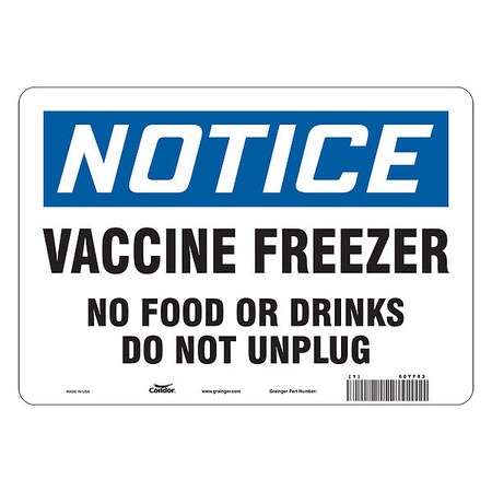 Condor Vaccine Freezer Sign, 10 in W x 7 in H, English, Aluminum, White 60YF83