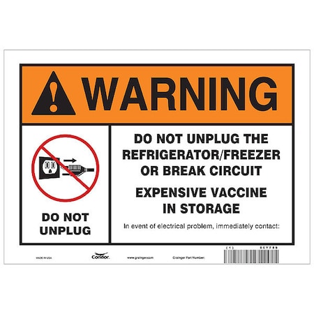 Condor Vaccine Refrigerator Freezer Sign, 60YF89 60YF89