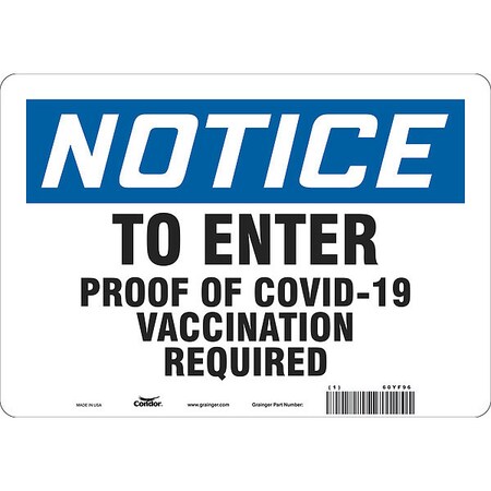Condor Employee/Visitor Vaccine Proof Sign, 60YF96 60YF96