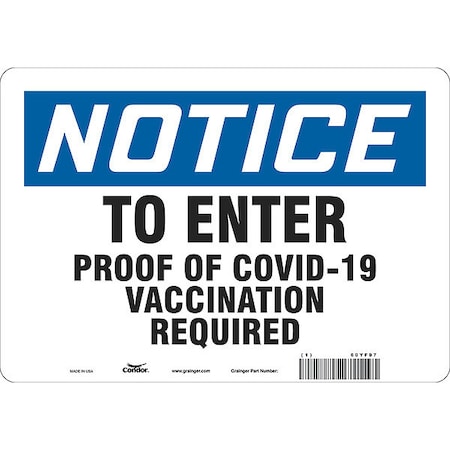 Condor Employee/Visitor Vaccine Proof Sign, 60YF97 60YF97
