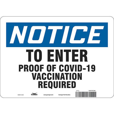 Condor Employee/Visitor Vaccine Proof Sign, 60YF98 60YF98