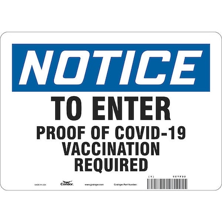 Condor Employee/Visitor Vaccine Proof Sign, 60YF99 60YF99