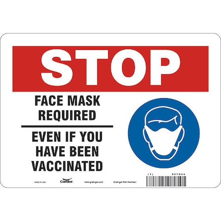Condor Facemask Reminder Safety Sign, 7 in Height, 10 in Width, Vinyl, English 60YG04
