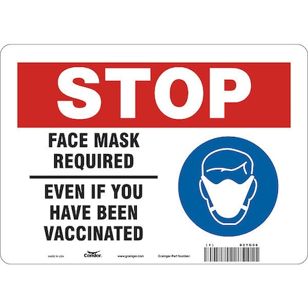 Condor Facemask Reminder Safety Sign, 10 in Height, 14 in Width, Polyethylene, English 60YG06