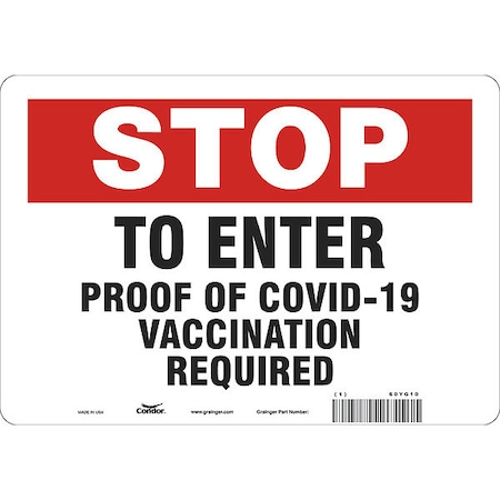 Condor Employee/Visitor Vaccine Proof Sign, 60YG10 60YG10