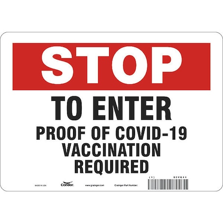 Condor Employee/Visitor Vaccine Proof Sign, 60YG11 60YG11