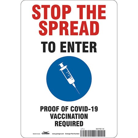 Condor Employee/Visitor Vaccine Proof Sign, 60YG14 60YG14
