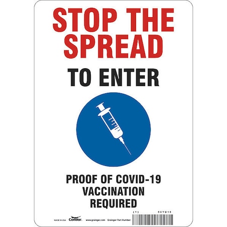 Condor Employee/Visitor Vaccine Proof Sign, 60YG15 60YG15