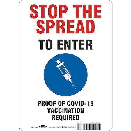 Condor Employee/Visitor Vaccine Proof Sign, 60YG17 60YG17