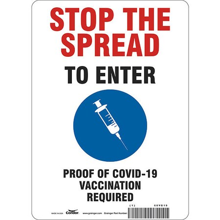 Condor Employee/Visitor Vaccine Proof Sign, 60YG19 60YG19