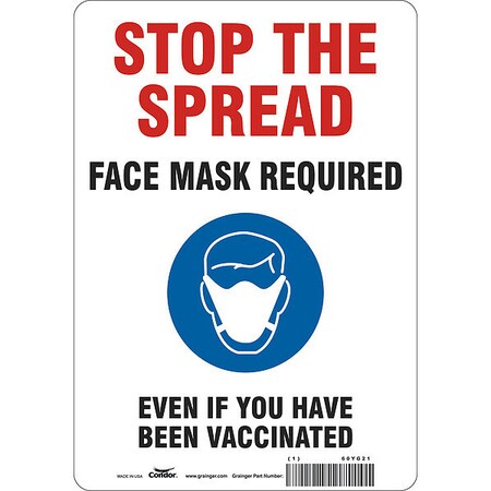 Condor Facemask Reminder Safety Sign, 10 in Height, 7 in Width, Polyethylene, English 60YG21