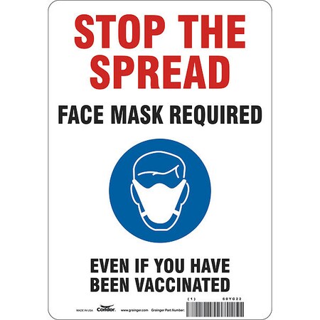 Condor Facemask Reminder Safety Sign, 10 in Height, 7 in Width, Vinyl, English 60YG22
