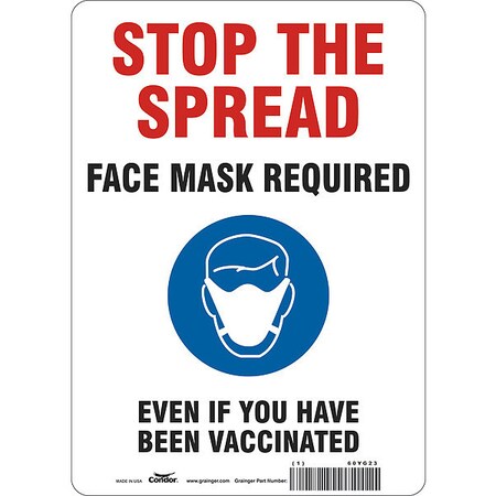Condor Facemask Reminder Safety Sign, 14 in Height, 10 in Width, Aluminum, English 60YG23