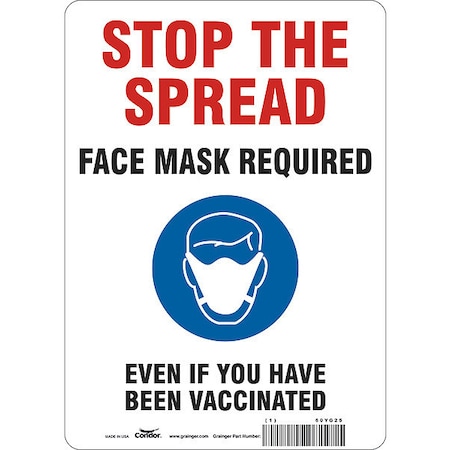 Condor Facemask Reminder Safety Sign, 14 in Height, 10 in Width, Vinyl, English 60YG25